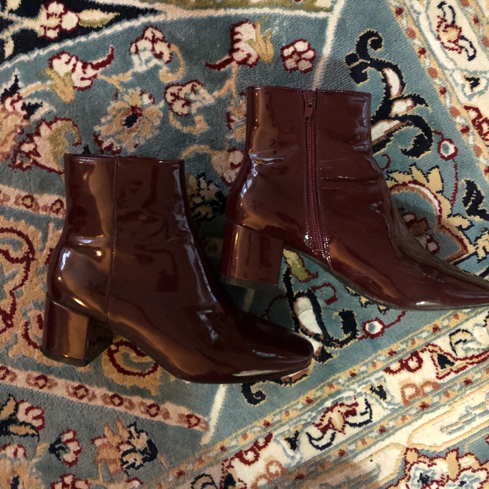 Patent leather booties